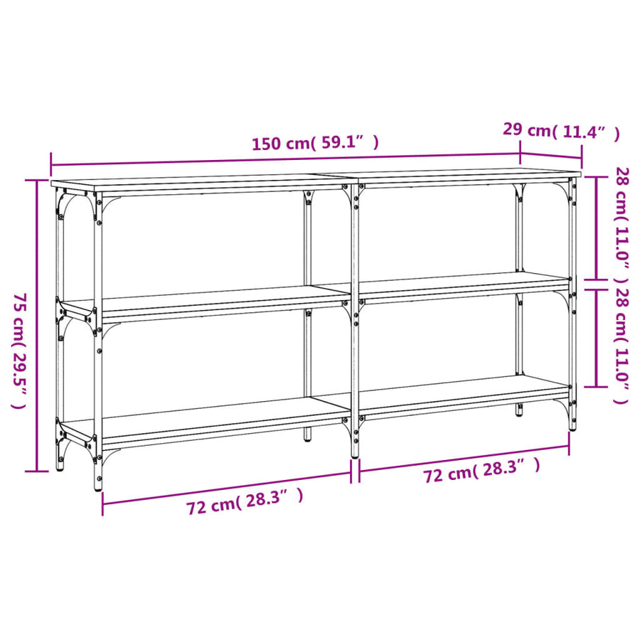 Wandtafel 150x29x75 cm bewerkt hout bruin eikenkleur