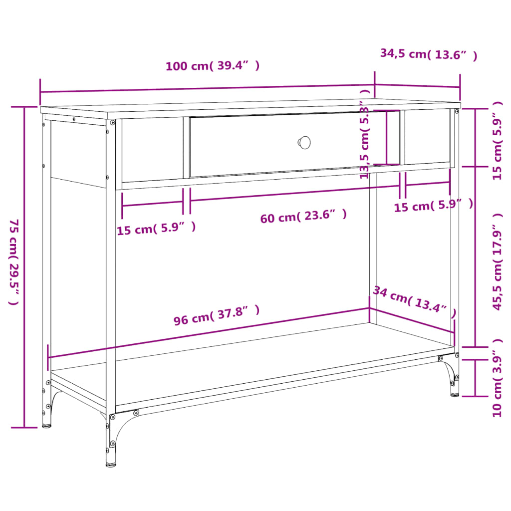 Wandtafel 00X34,5X75 Cm Bewerkt Hout Kleurig 100 x 34.5 x 75 cm Sonoma eiken