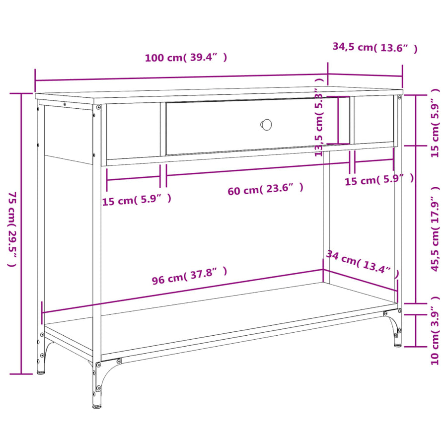 Wandtafel 100X34,5X75 Cm Bewerkt Hout Gerookt Eikenkleurig