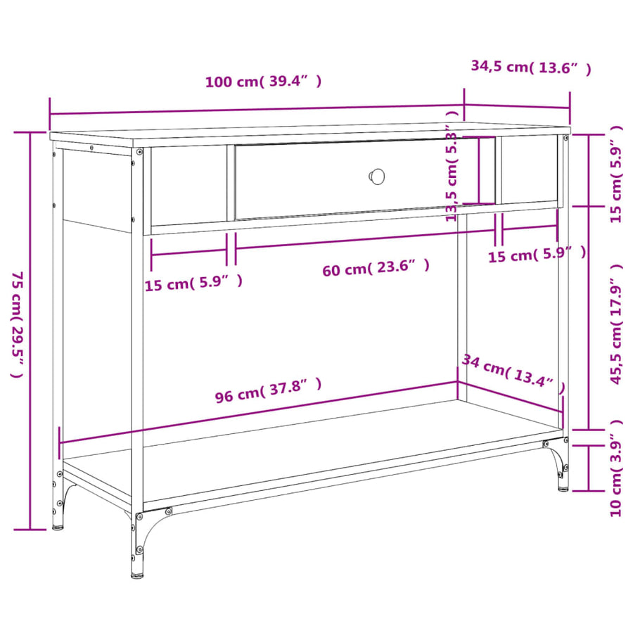 Wandtafel 100X34,5X75 Cm Bewerkt Hout Bruin Eikenkleur