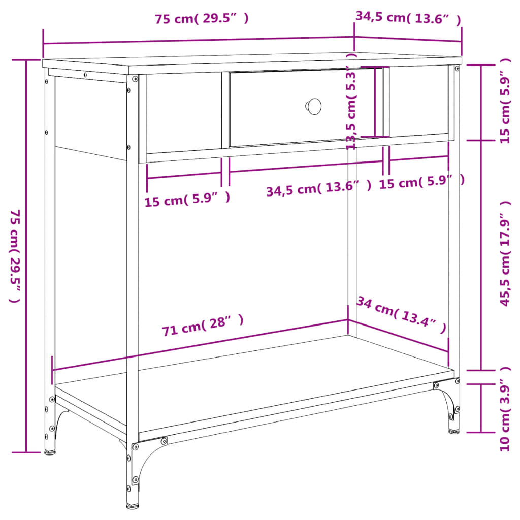 Wandtafel 75X34,5X75 Cm Bewerkt Hout Bruin Eikenkleur