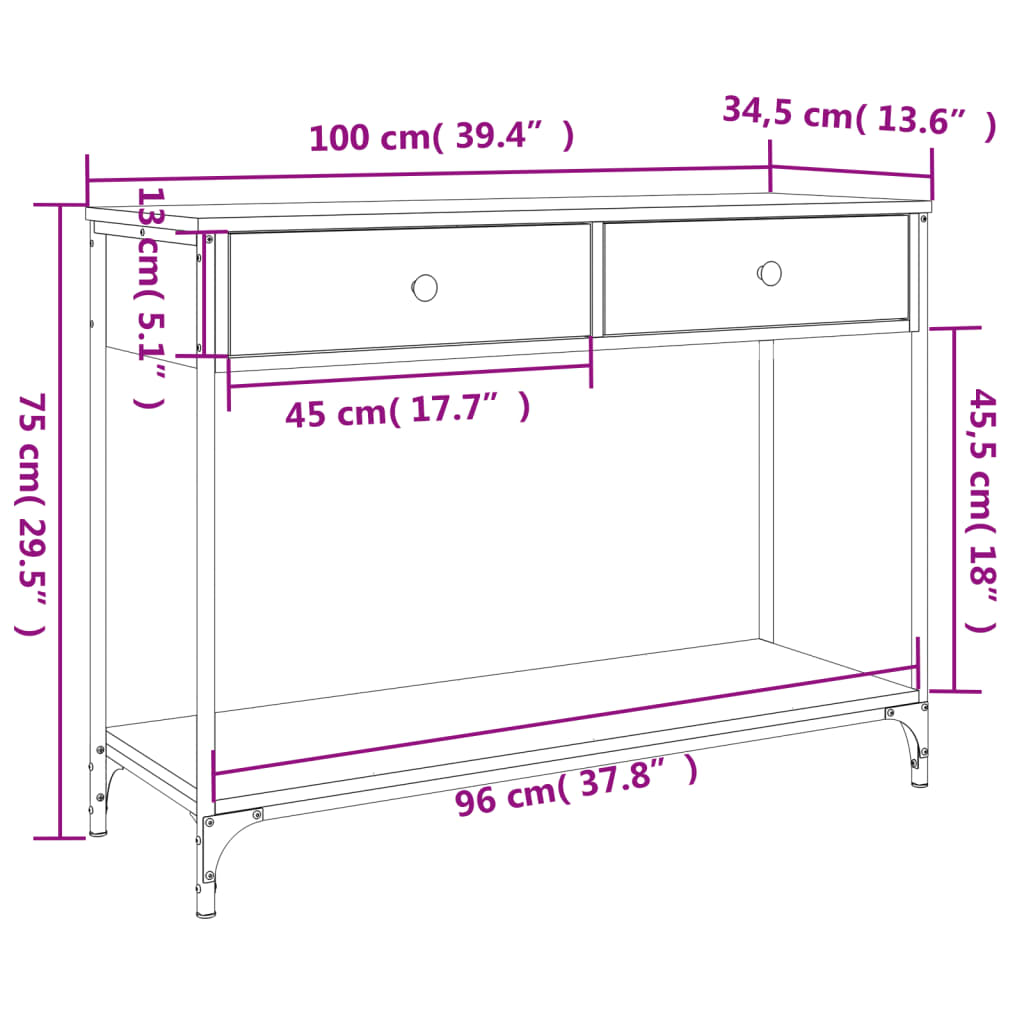 Wandtafel 100X34,5X75 Cm Bewerkt Hout Grijs Sonoma Eikenkleurig