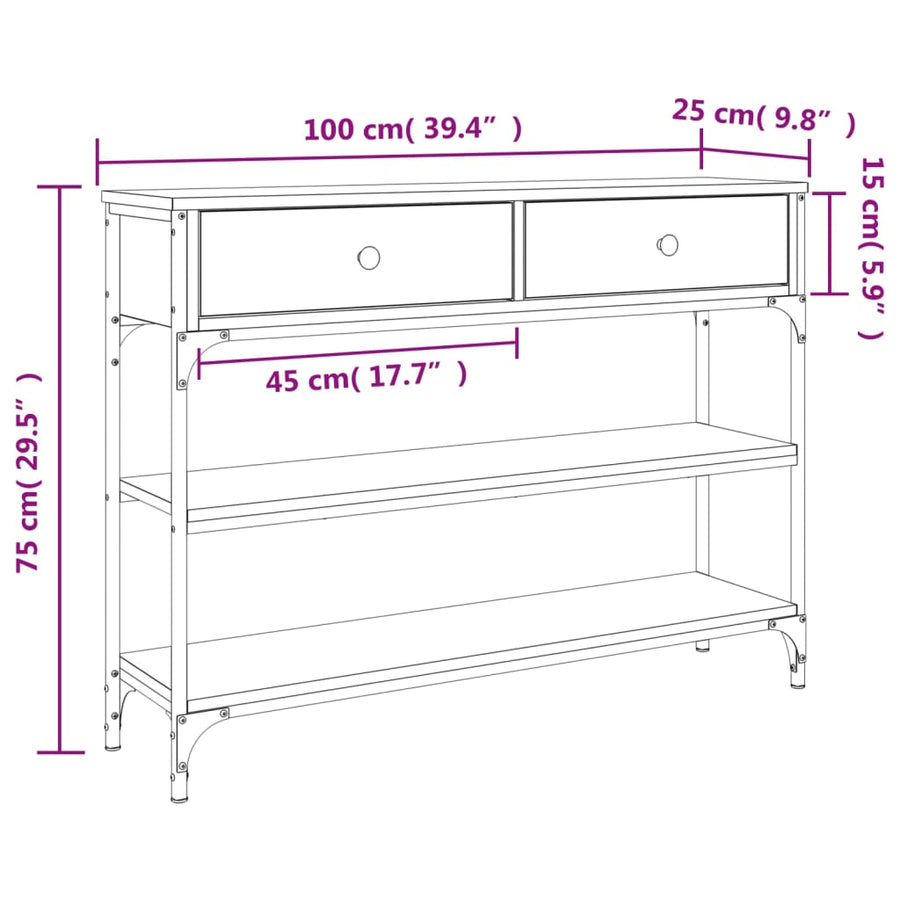 Wandtafel Bewerkt Hout Kleurig 100 x 25 x 75 cm Sonoma eiken