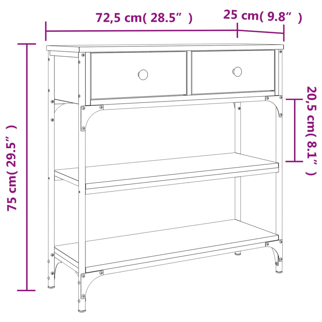 Wandtafel 72,5X25X75 Cm Bewerkt Hout Gerookt Eikenkleurig