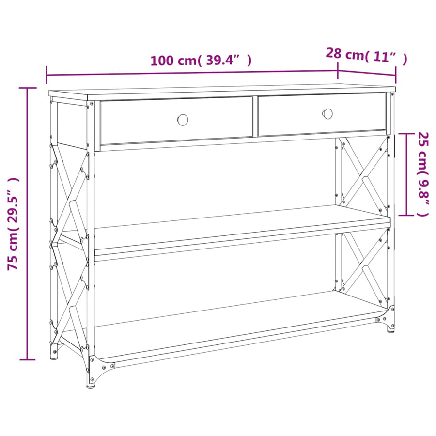 Wandtafel 100X28X75 Cm Bewerkt Hout Kleurig Gerookt eiken