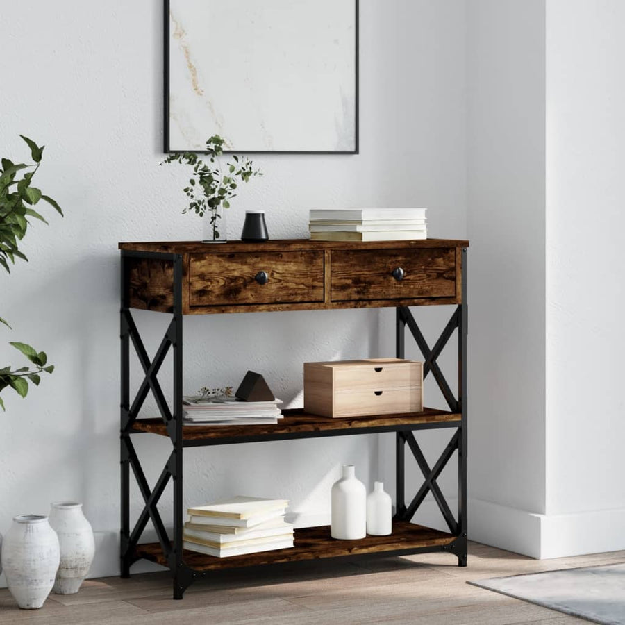 Wandtafel 75X28X75 Cm Bewerkt Hout Gerookt Eikenkleurig