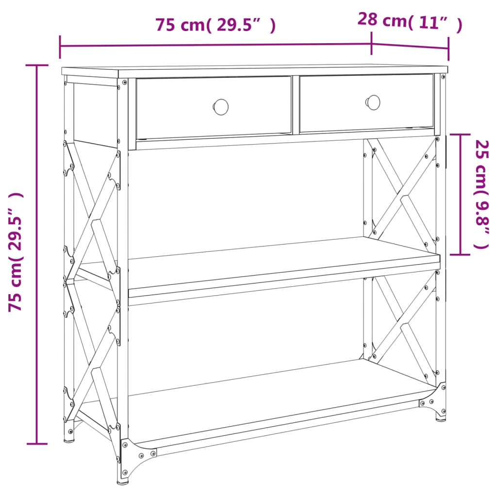 Wandtafel Bewerkt Hout Eikenkleurig 1 75 x 28 x 75 cm Grijs sonoma