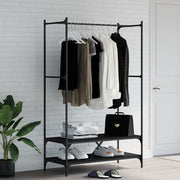 Kledingrek met schappen 100x45x162,5 cm bewerkt hout zwart