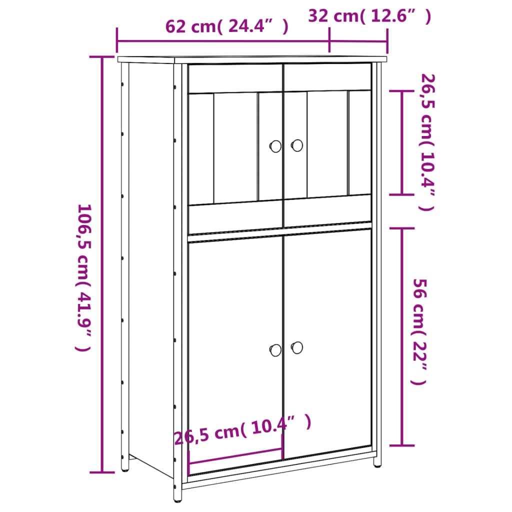 Hoge Kast 62X32X106,5 Cm Bewerkt Hout Sonoma Eikenkleurig