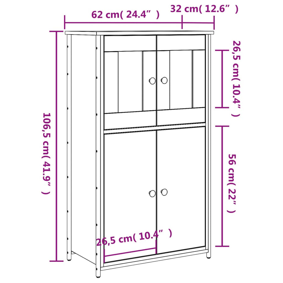 Hoge Kast 62X32X106,5 Cm Bewerkt Hout Sonoma Eikenkleurig