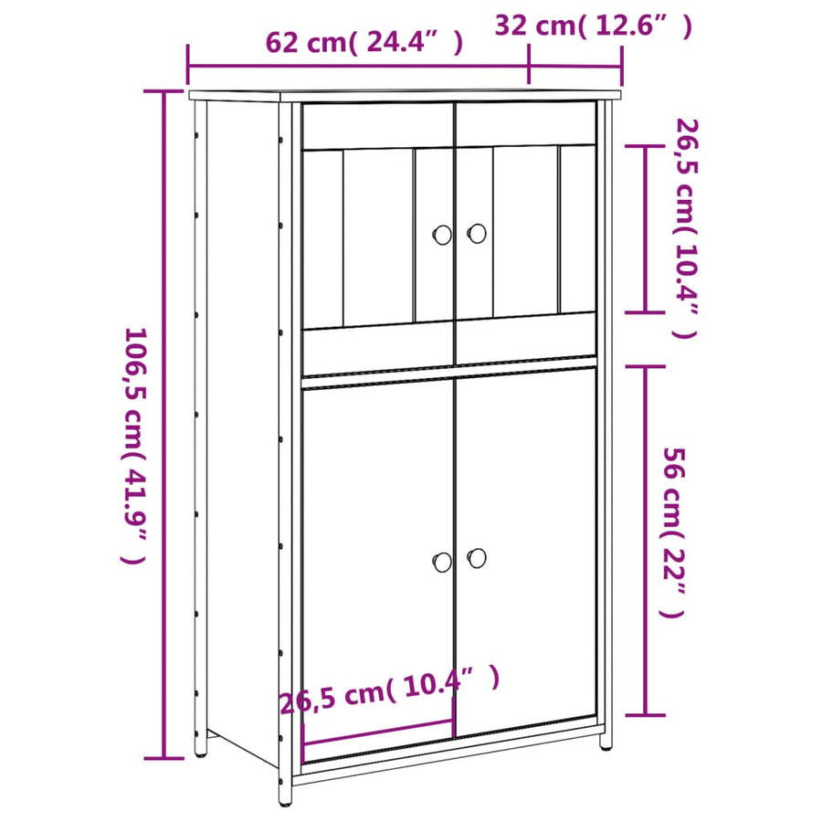 Hoge Kast 62X32X106,5 Cm Bewerkt Hout Gerookt Eikenkleurig