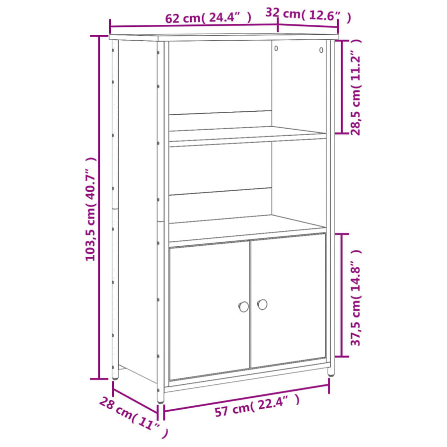 Hoge Kast 62X32X103,5 Cm Bewerkt Hout Grijs Sonoma Eikenkleurig