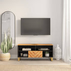 Tv-meubel 100x33,5x46 cm massief mangohout bruin zwart
