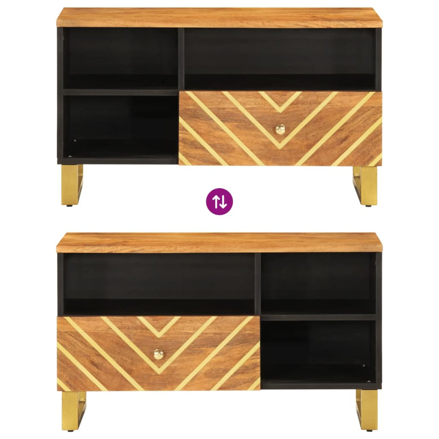 Tv-Meubel 80X33,5X46 Cm Massief Mangohout Bruin En Zwart