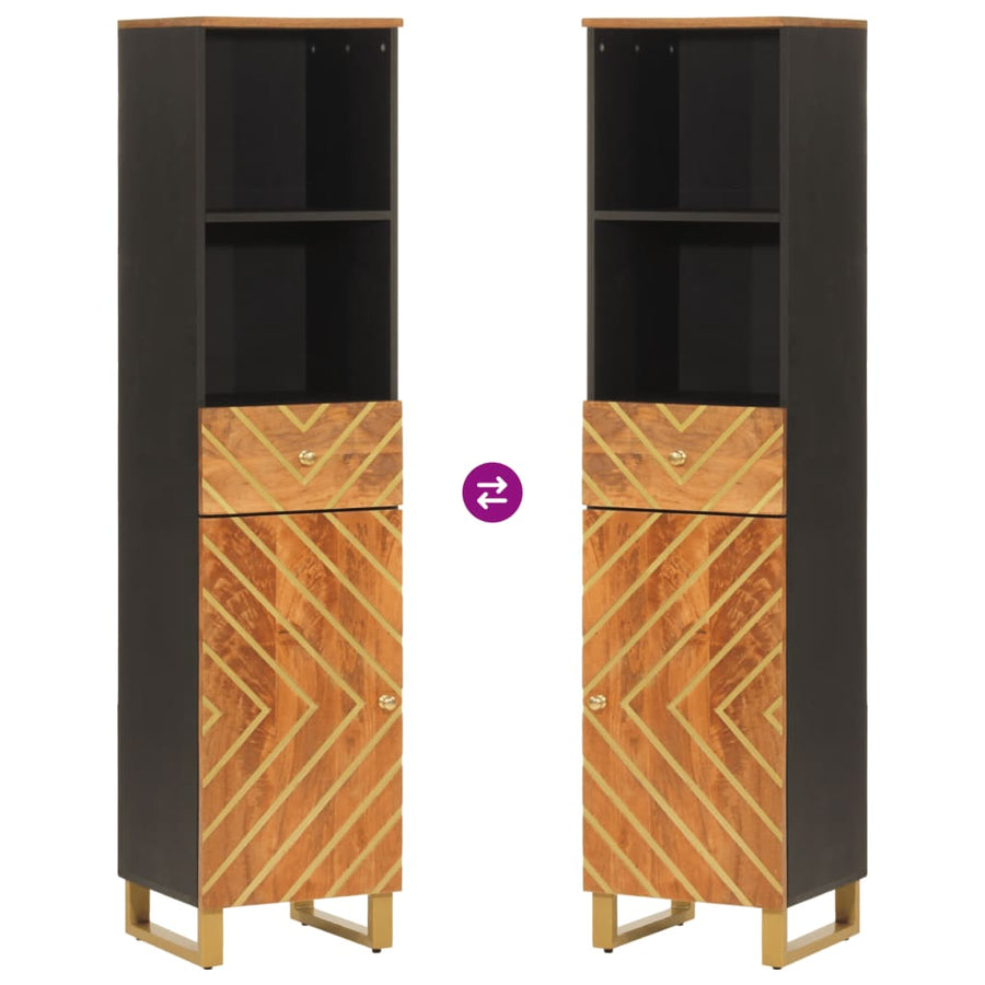 Badkamerkast 38X33,5X160 Cm Massief Mangohout Bruin En Zwart