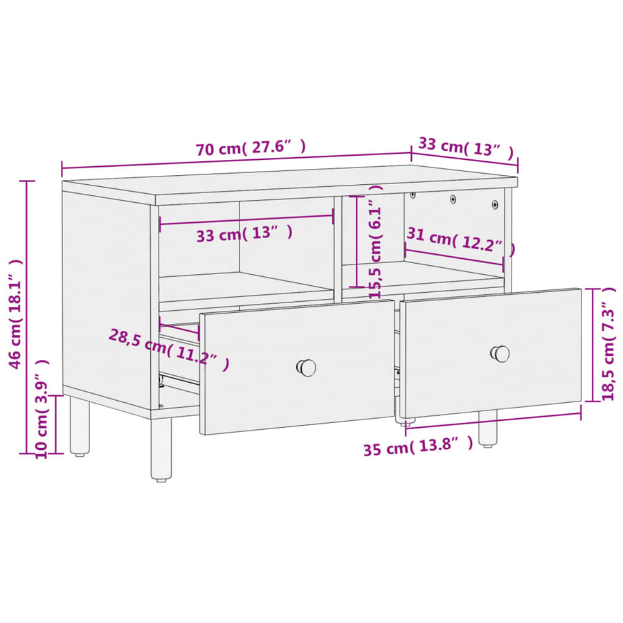 Tv-meubel 70x33x46 cm massief mangohout zwart Zwart massief mangohout