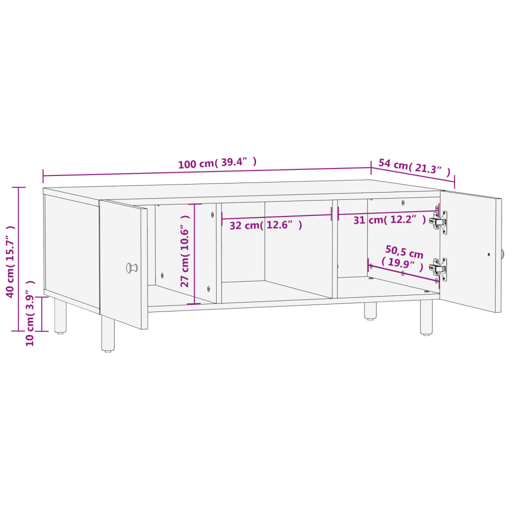 Salontafel 00X54X40 Cm Zwart massief mangohout