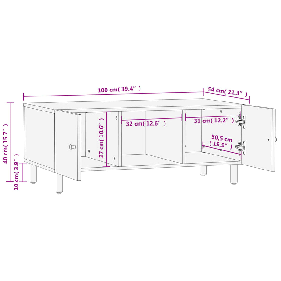 Salontafel 00X54X40 Cm Zwart massief mangohout