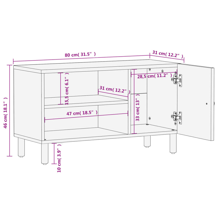 Tv-meubel 80x31x46 cm massief mangohout zwart Zwart massief mangohout