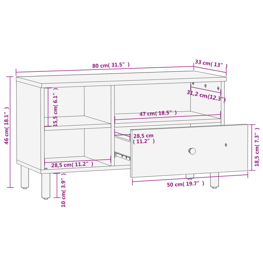 Tv-meubel 80x33x46 cm massief mangohout zwart Zwart massief mangohout