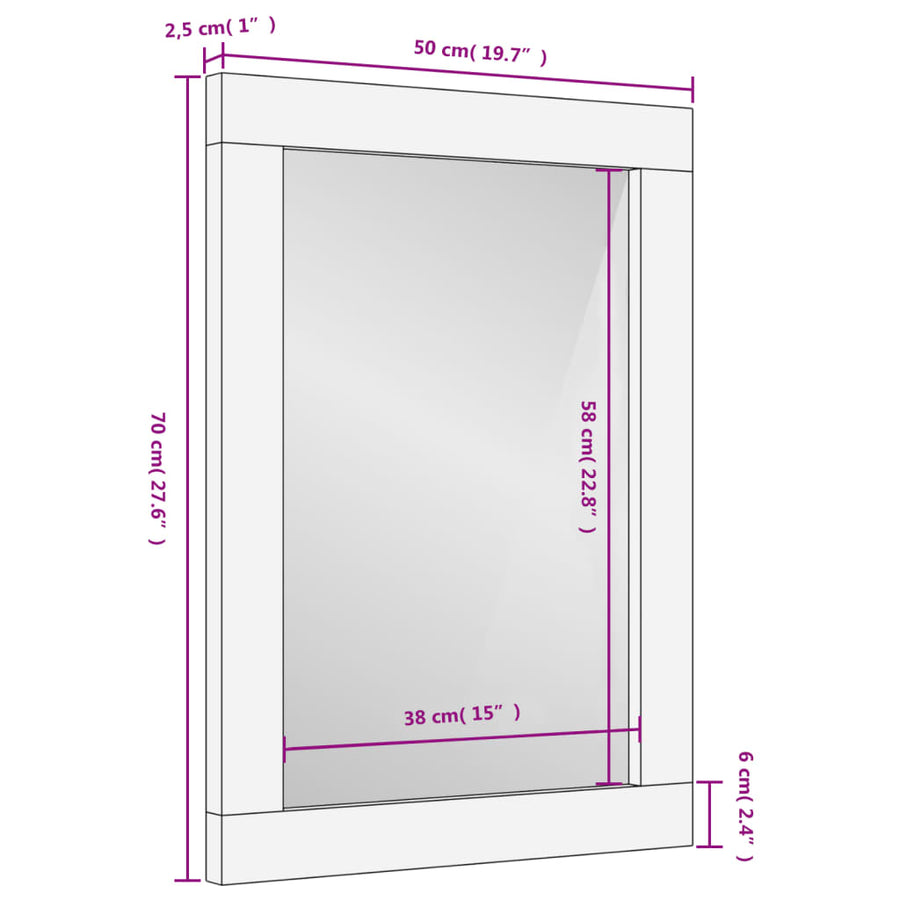 Badkamerspiegel 50x70x2,5 cm massief mangohout en glas zwart Zwart