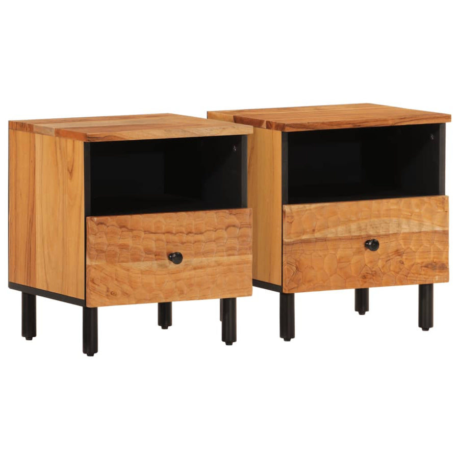 Nachtkastjes 2 st 40x33x46 cm massief acaciahout 2 Naturel Massief acaciahout