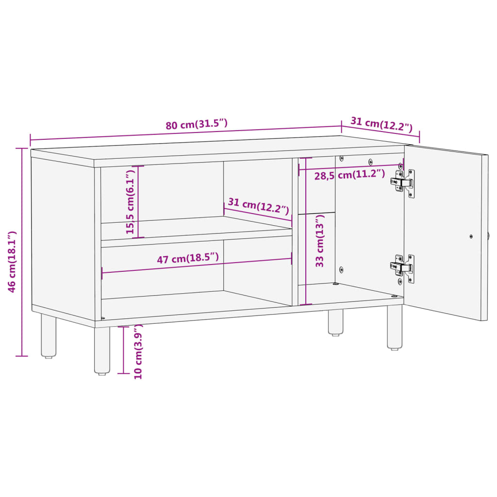Tv-meubel 80x31x46 cm massief mangohout Naturel massief mangohout