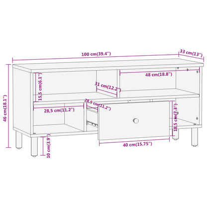 Tv-meubel 100x33x46 cm massief mangohout Naturel massief mangohout