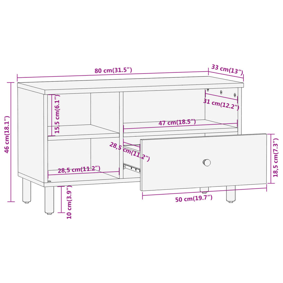 Tv-meubel 80x33x46 cm massief mangohout Naturel massief mangohout