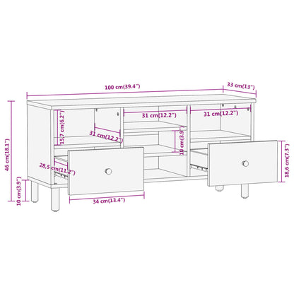 Tv-meubel 100x33x46 cm massief mangohout Naturel massief mangohout