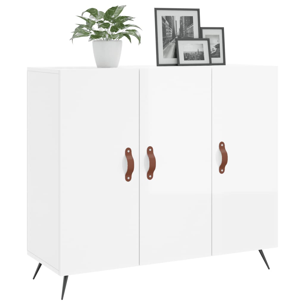 Dressoir 90X34X80 Cm Bewerkt Hout Hoogglans Wit