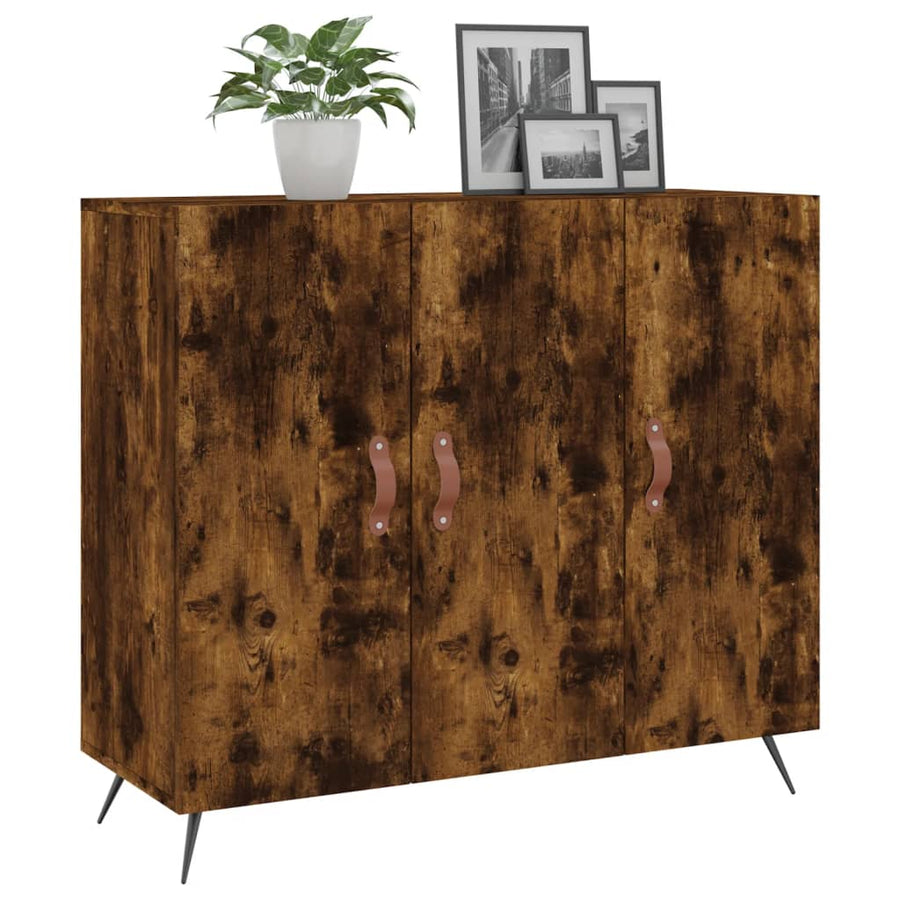 Dressoir 90X34X80 Cm Bewerkt Hout Gerookt Eikenkleurig
