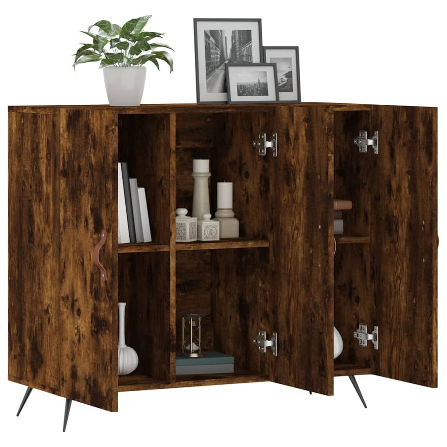 Dressoir 90X34X80 Cm Bewerkt Hout Gerookt Eikenkleurig