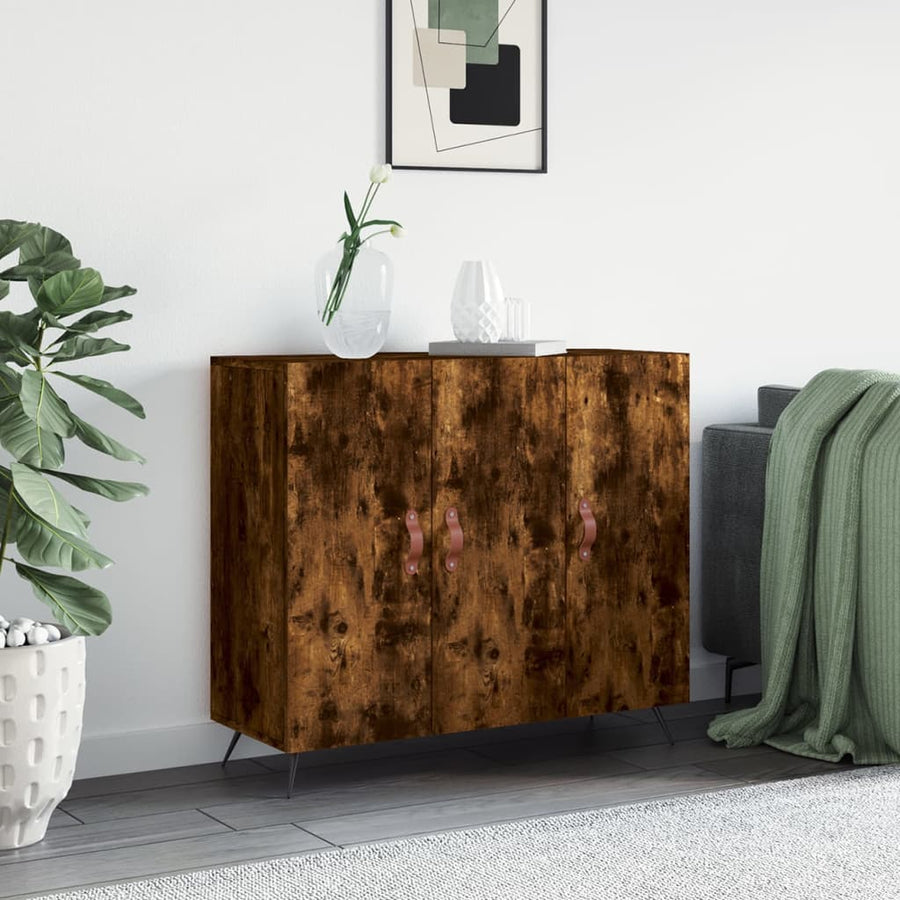 Dressoir 90X34X80 Cm Bewerkt Hout Gerookt Eikenkleurig