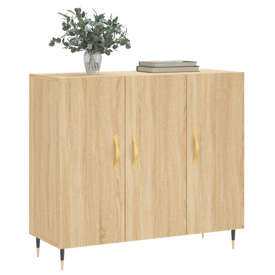 Dressoir 90X34X80 Cm Bewerkt Hout Kleurig Sonoma eiken
