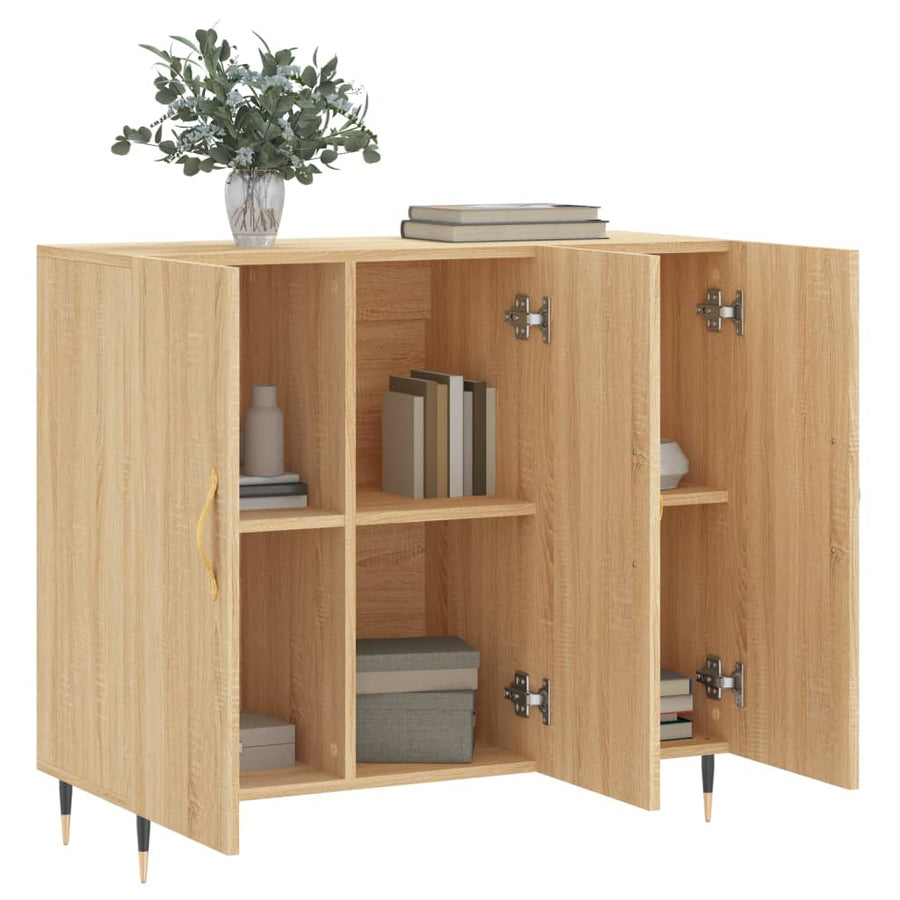 Dressoir 90X34X80 Cm Bewerkt Hout Kleurig Sonoma eiken