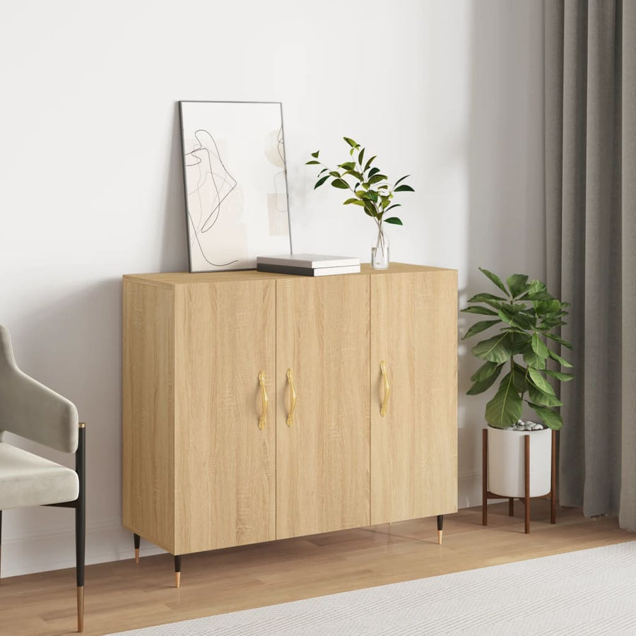 Dressoir 90X34X80 Cm Bewerkt Hout Kleurig Sonoma eiken
