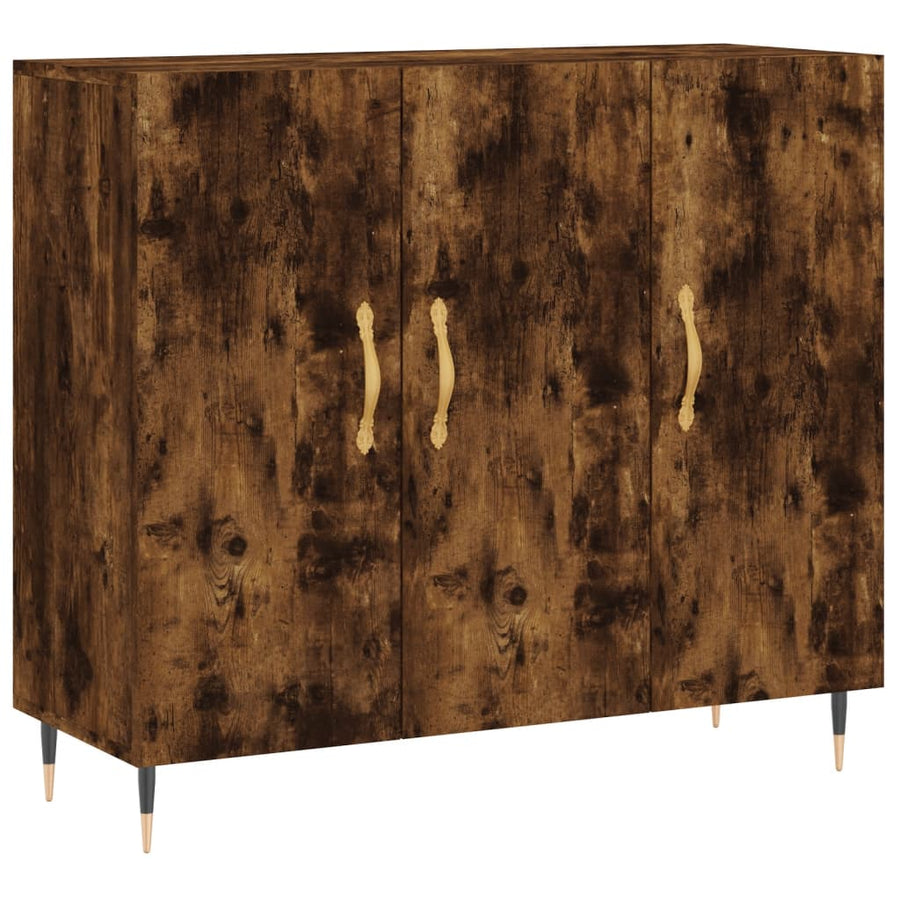 Dressoir 90X34X80 Cm Bewerkt Hout Gerookt Eikenkleurig
