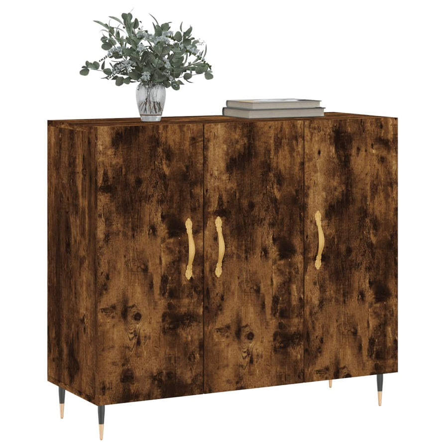 Dressoir 90X34X80 Cm Bewerkt Hout Gerookt Eikenkleurig