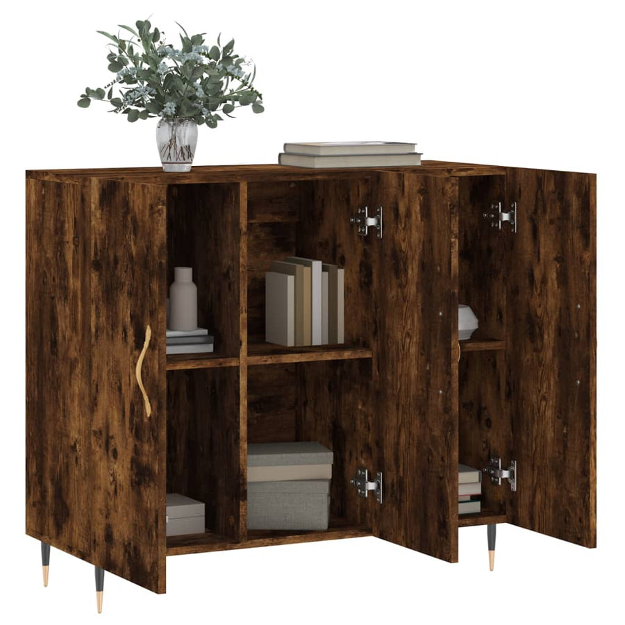 Dressoir 90X34X80 Cm Bewerkt Hout Gerookt Eikenkleurig