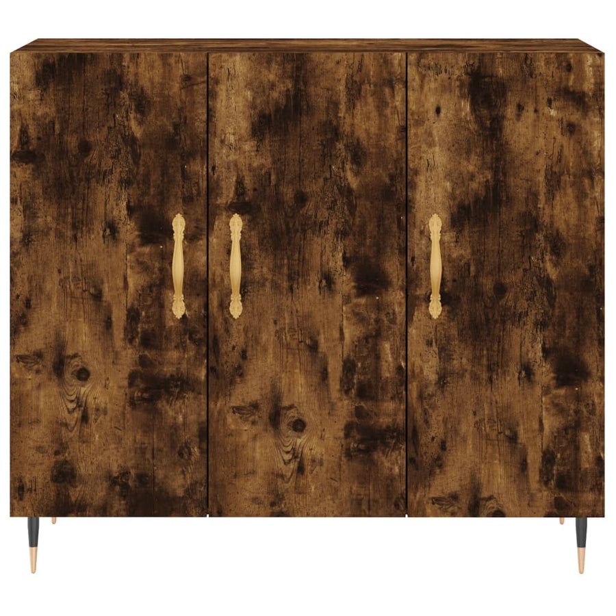 Dressoir 90X34X80 Cm Bewerkt Hout Gerookt Eikenkleurig