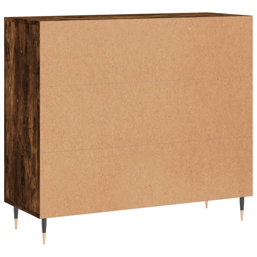 Dressoir 90X34X80 Cm Bewerkt Hout Gerookt Eikenkleurig
