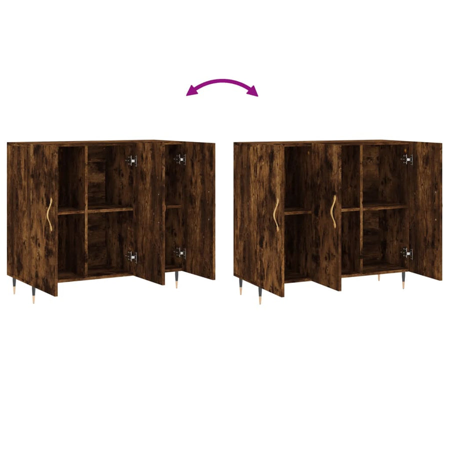 Dressoir 90X34X80 Cm Bewerkt Hout Gerookt Eikenkleurig