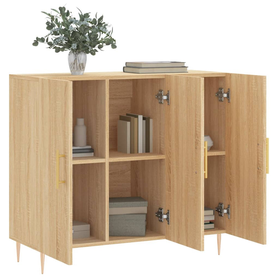Dressoir 90X34X80 Cm Bewerkt Hout Sonoma Eikenkleurig