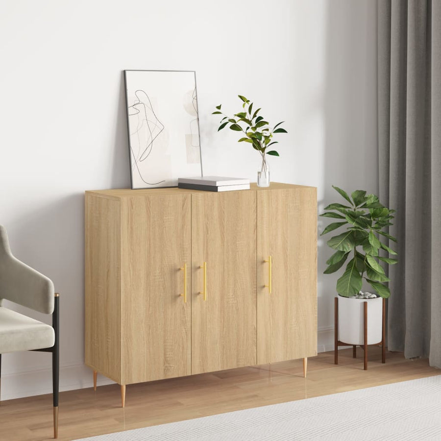 Dressoir 90X34X80 Cm Bewerkt Hout Sonoma Eikenkleurig