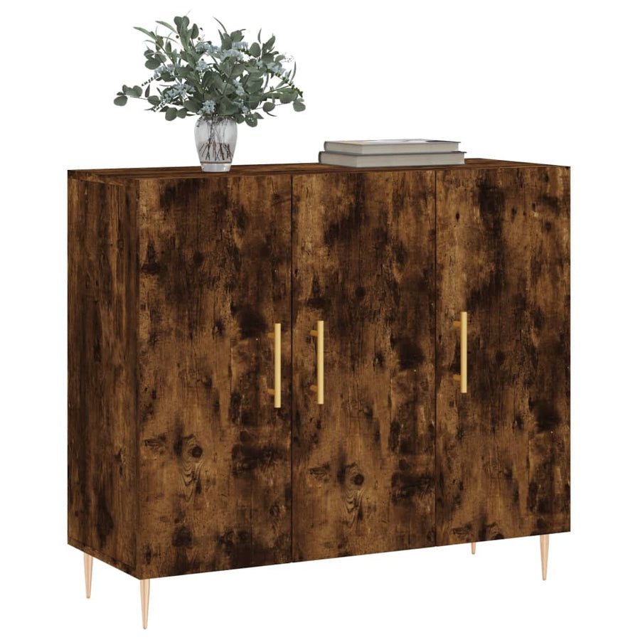 Dressoir 90x34x80 cm bewerkt hout gerookt eikenkleurig