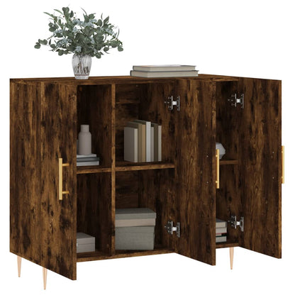 Dressoir 90x34x80 cm bewerkt hout gerookt eikenkleurig