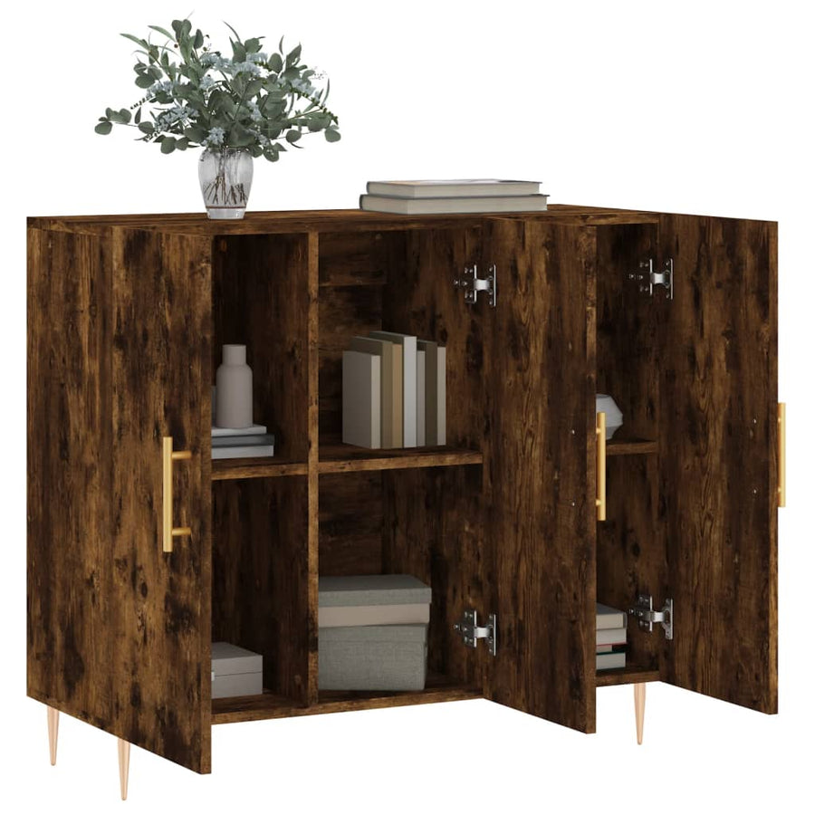 Dressoir 90x34x80 cm bewerkt hout gerookt eikenkleurig