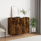 Sideboard 90x34x80 cm carved wood smoked oak effect