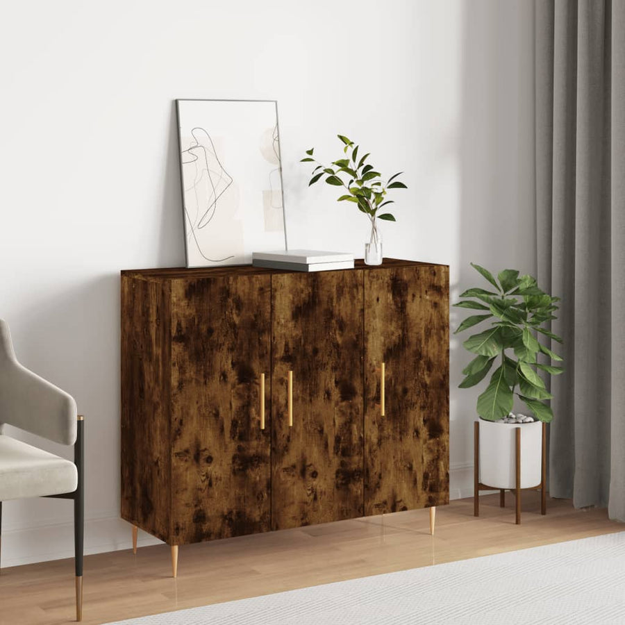 Dressoir 90x34x80 cm bewerkt hout gerookt eikenkleurig